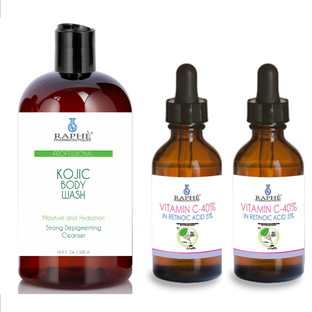 Kojic Acid Body Wash and Scrub Concentrate Plus 2 of the 60ml Vitamin C-40 Serum Private Label