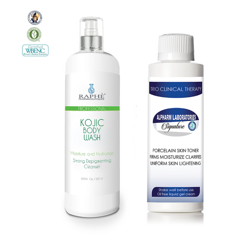 Natural Concentrate of Kojic Acid Body Wash Scrub and Porcelain Skin Lightening Toner Cream Pack