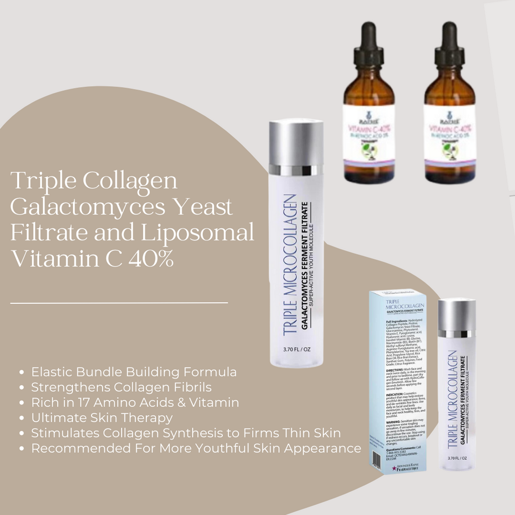 A Pack of Triple Collagen Galactomyces Filtrate and Liposomal Vitamin C 40% 1-Pack